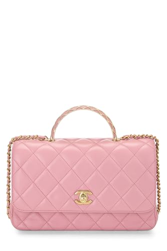 Chanel, Petit sac à main rectangulaire en cuir d'agneau matelassé rose d'occasion, rose