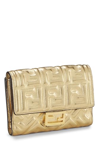 Fendi, Pre-Loved Gold Zucca Embossed Compact Wallet, Gold