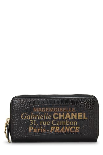 Chanel, portefeuille Mademoiselle en cuir de veau noir gaufré d'occasion, noir