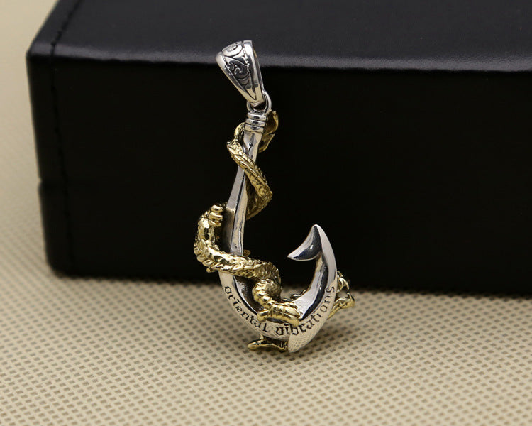 Boat Anchor Pirate Hook Pendant Golden Dragon Winding Men's Pendant