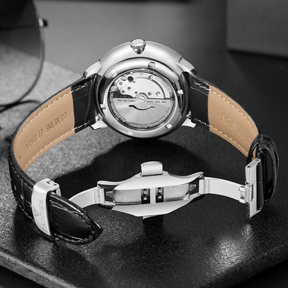 Reloj mecánico con correa de cuero de moda para hombre