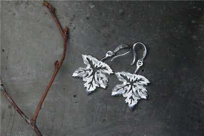 S925 vegan silver simple earrings femininity maple leaf