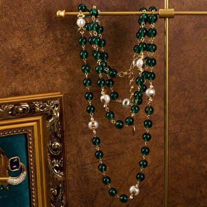 Collier de perles baroques électroplaquées en or véritable avec glaçure colorée bleu lac vert