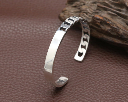 Bracelet simple en argent sterling S925 pour femme avec ouverture rétro et effet vieilli