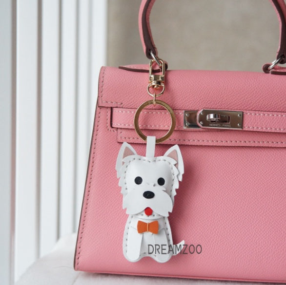 Dreamzoo original West Highland White Terrier Dog Car Key Chain West Highland cowhide dog Zodiac bag Pendant