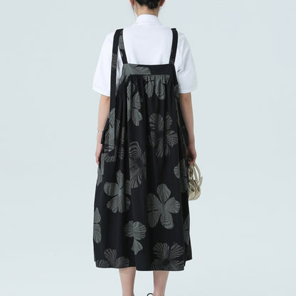 Spring And Summer Dark Style Leaves Printing Dress