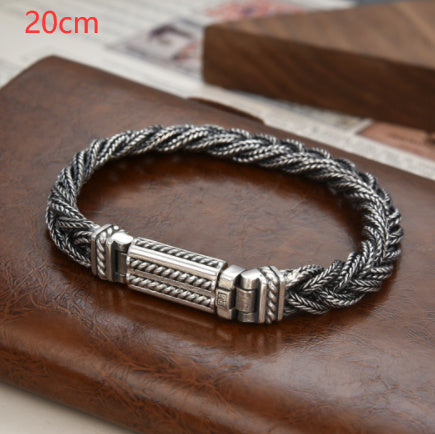 Sterling Silver Safety Pattern Woven Fox Tail Bracelet For Men