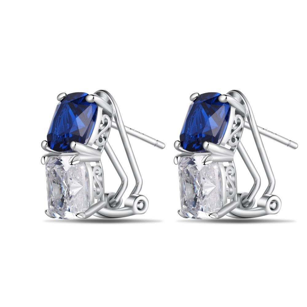 Pendientes de plata S925 con diseño de minorías, costura nano azul y circonita blanca cuadrada gruesa a la moda que combinan con todo