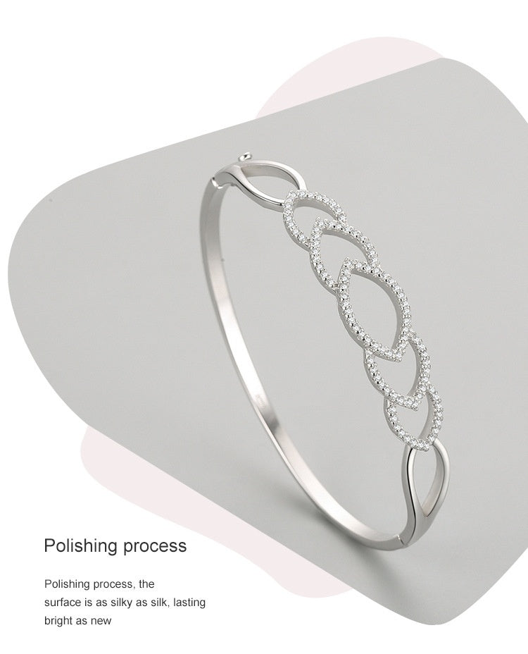 S925 Sterling Silver Women's Chain Hollow Jeweled Bracelet