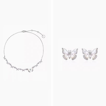 Collier papillon coquillage blanc diamant chaîne clavicule