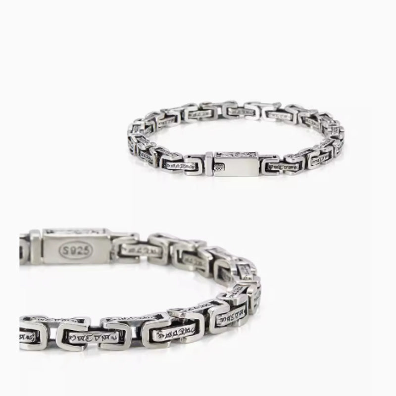 925 Sterling Silver Six Character Mantra Transport Bracelet