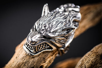 925 Sterling Silver Jewelry Rough Wolf Head Male Ring