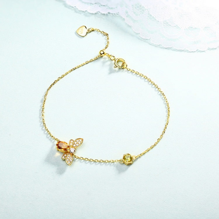 Bracelet en argent avec abeille en citrine