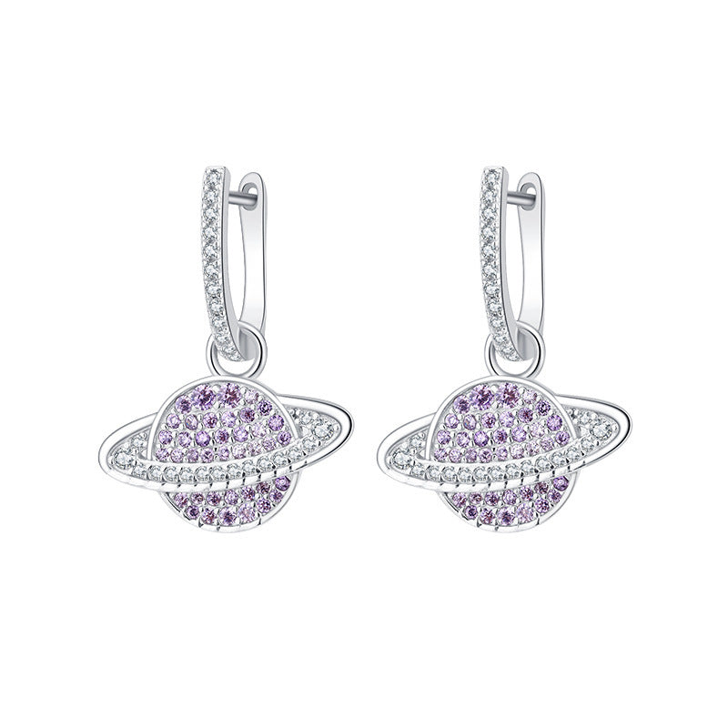 925 Sterling Silver Studded With Purple Zircon Star Earrings