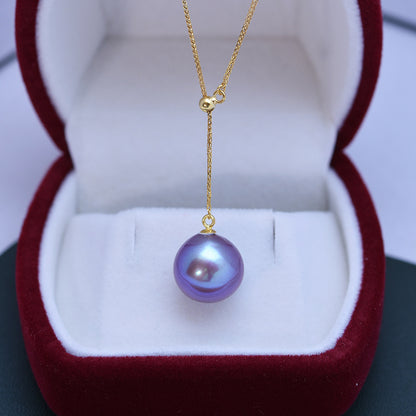 Pendentif perle d'eau douce 12 à 13 mm violet démon cercle parfait lumière forte défaut fin