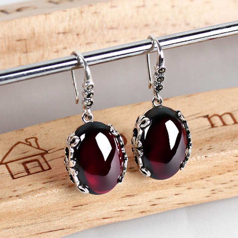 Silver Topaz Agate Gemstone Earrings Jewelry Garnet Drop Earrings