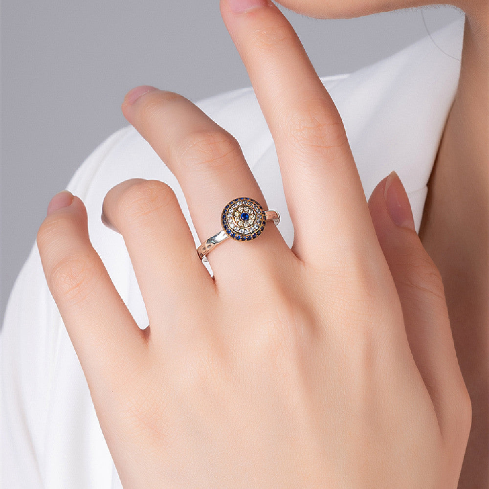 Silver blue eye ring female minority design retro