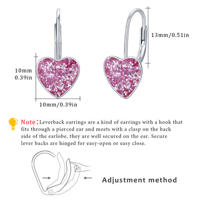 925 Sterling Silver Heart Leverback Sleeper Small 10mm Heart Dangle Hoop Earrings