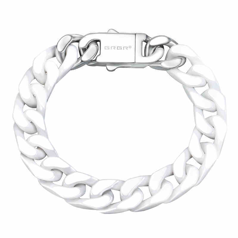 Spliced White Ceramic Cuban Link Chain Bracelet