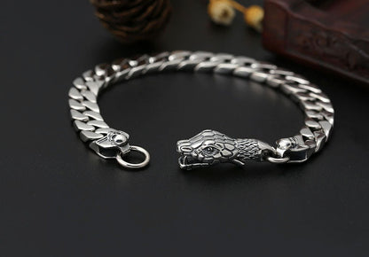 Sterling Silver Wrist Chain Ornament Trendy Thai Silver Hipster Snake Head Buckle Nude Men's Bracelet