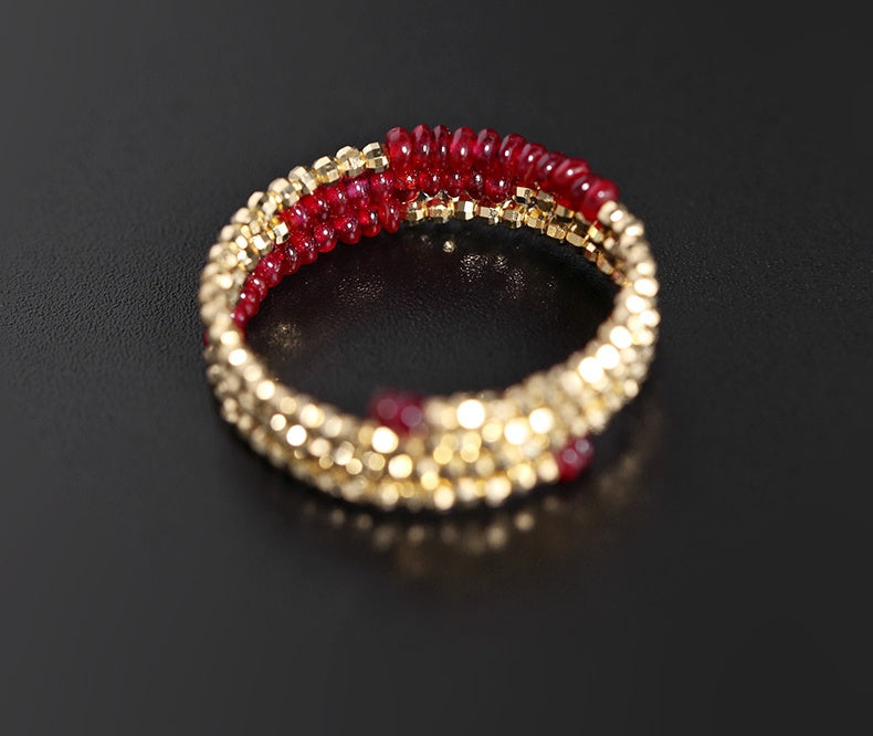 Pigeon Blood Ruby Ring Female 18K Gold Treasure Double-layer Tail Ring Elastic Model