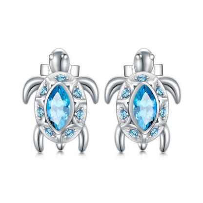 Boucles d'oreilles à tige en argent sterling 925 avec motif tortue de mer sur le thème de l'océan