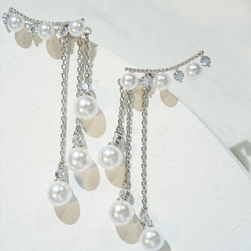 Long High Profile Tassel Pearl Eardrop Earring