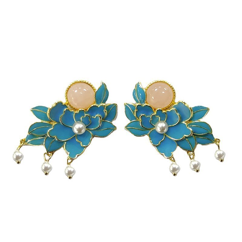 Gilding Filigree Tian-Tsui Craft Peony Stud Earrings