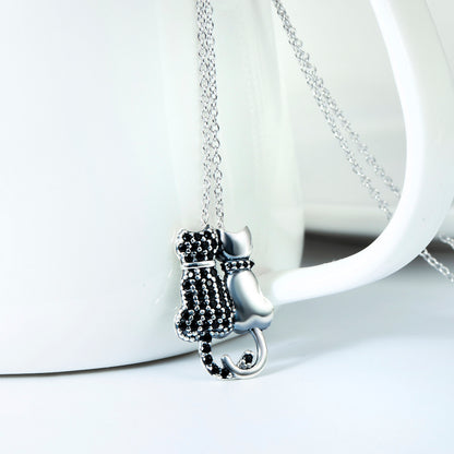 Black And White Cat Necklace With Diamonds