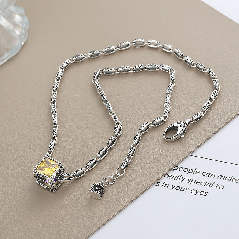 S925 Sterling Silver Large G Double Color Cubic Zircon Necklace Heavy Industry High Quality