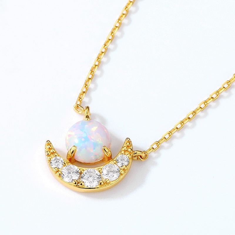 Synthetic Opal Star Moon 925 Silver Necklace