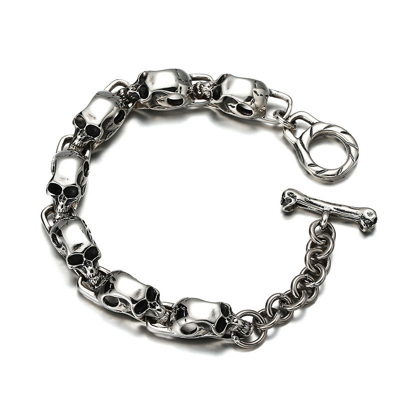 Pulsera de calavera punk de plata esterlina S925