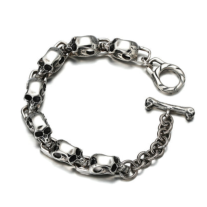 Bracelet tête de mort punk en argent sterling S925