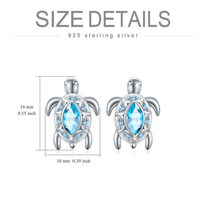 Boucles d'oreilles à tige en argent sterling 925 avec motif tortue de mer sur le thème de l'océan