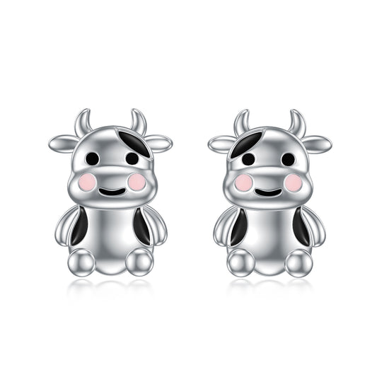 Boucles d'oreilles en forme de vache en argent sterling, bijoux en forme de vache, boucles d'oreilles à tige en forme d'animaux, cadeaux pour femmes, adolescentes, anniversaire