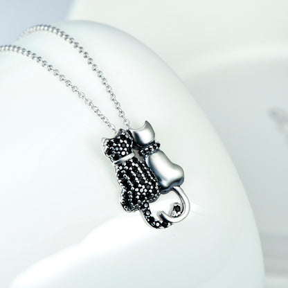 Black And White Cat Necklace With Diamonds