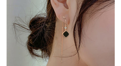 Black Square Tassel Earrings For Women Sterling Silver