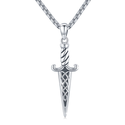 Collier pendentif rétro en forme de dague à double tranchant de style celtique en argent, bijoux irlandais, cadeau