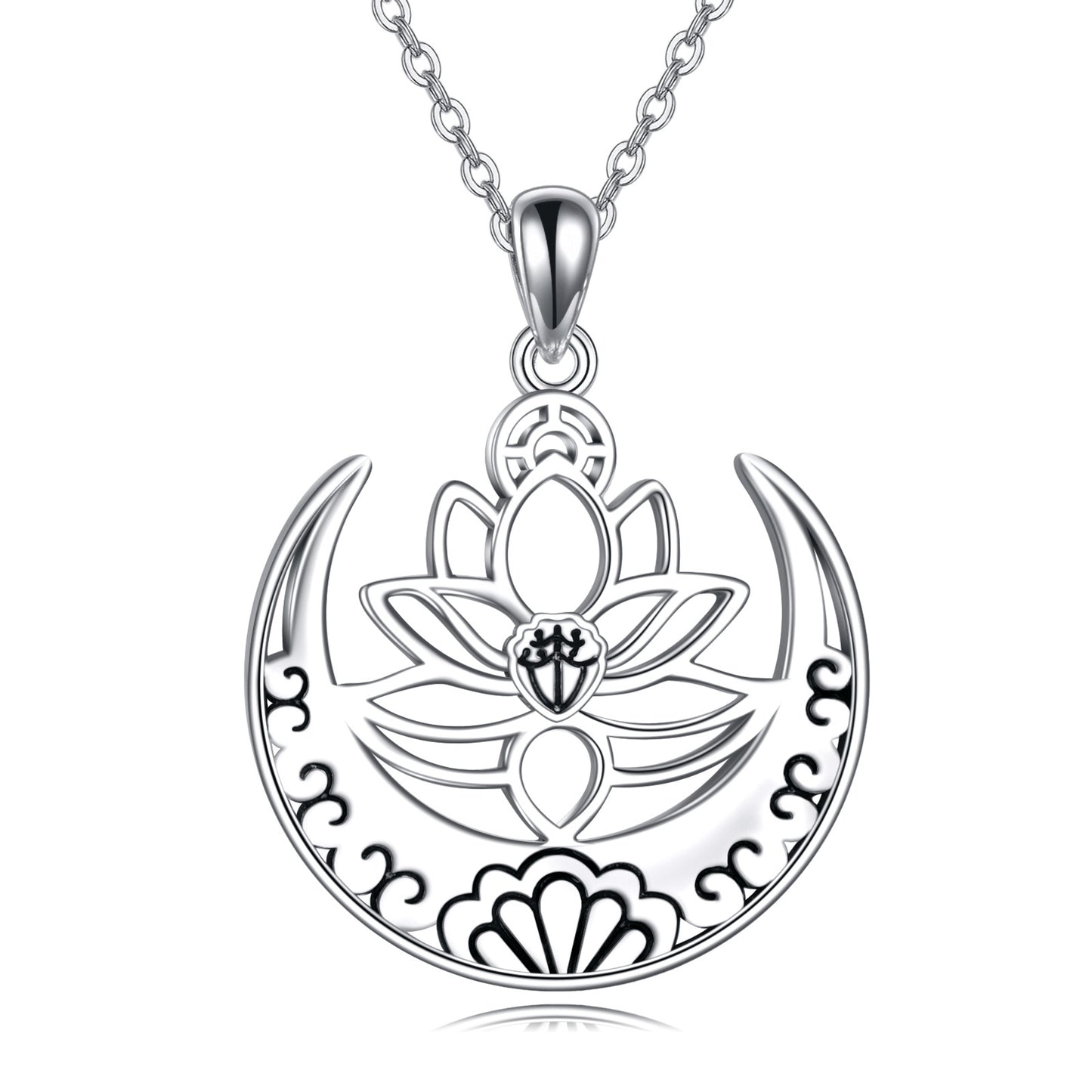 lotus flower/om symbol yoga necklace sterling silver sanskrit symbol  balancing jewelry