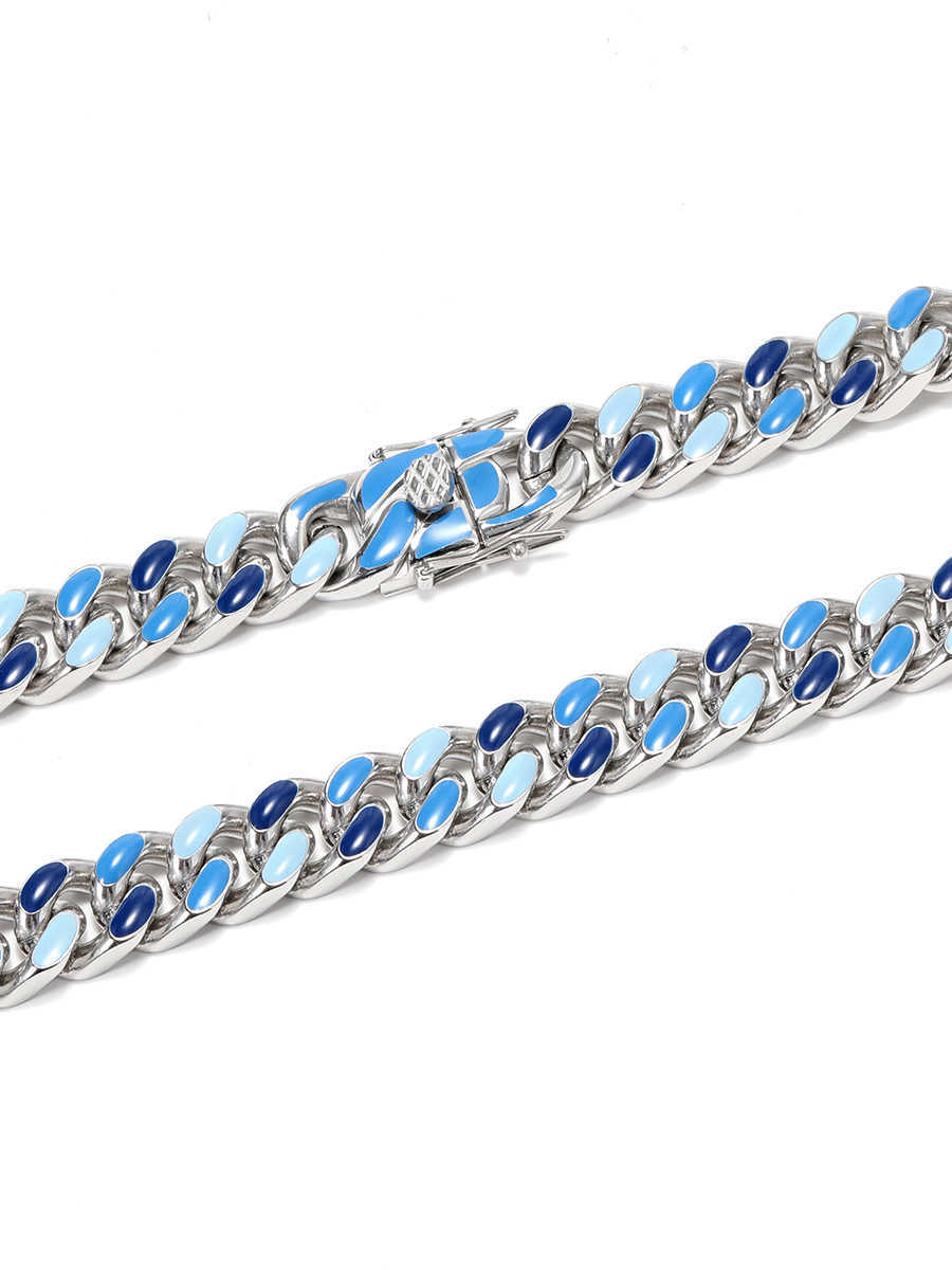 Blue Stitching Hardened Cuban Link Chain Necklace