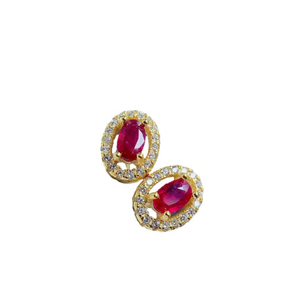 Colored Gems Jewelry 925 Silver Inlaid Natural Pigeon Blood Red Ruby Stud Earrings