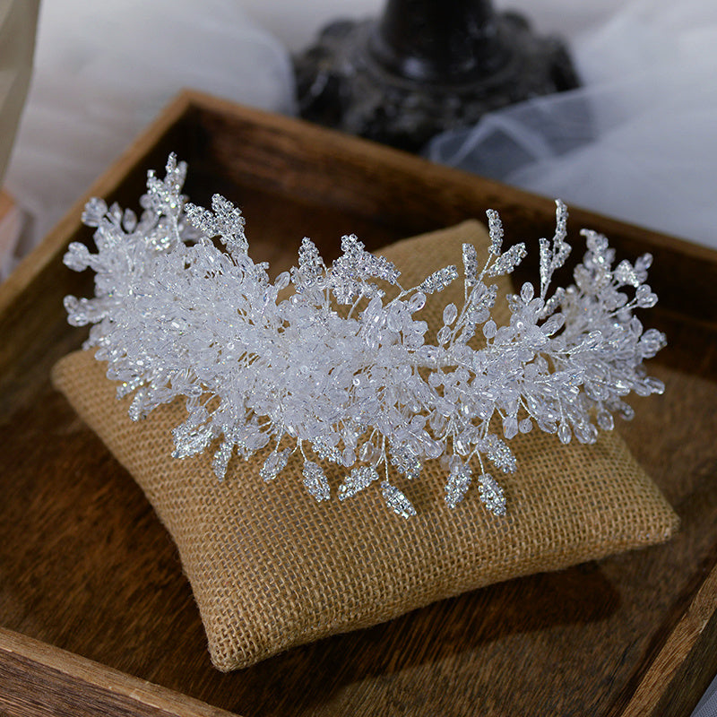 Tiara de lujo con corona de cristal blanco, diademas hechas a mano con cuentas