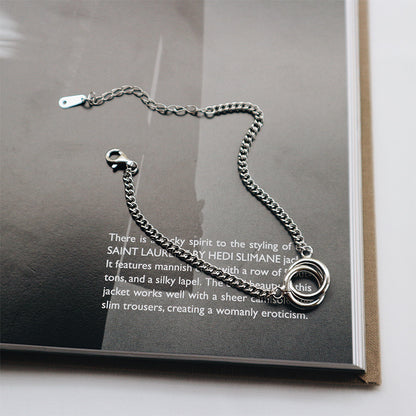 Korean fashion trend S925 Sterling Silver double ring, retro flat chain, silver bracelet Jewelry