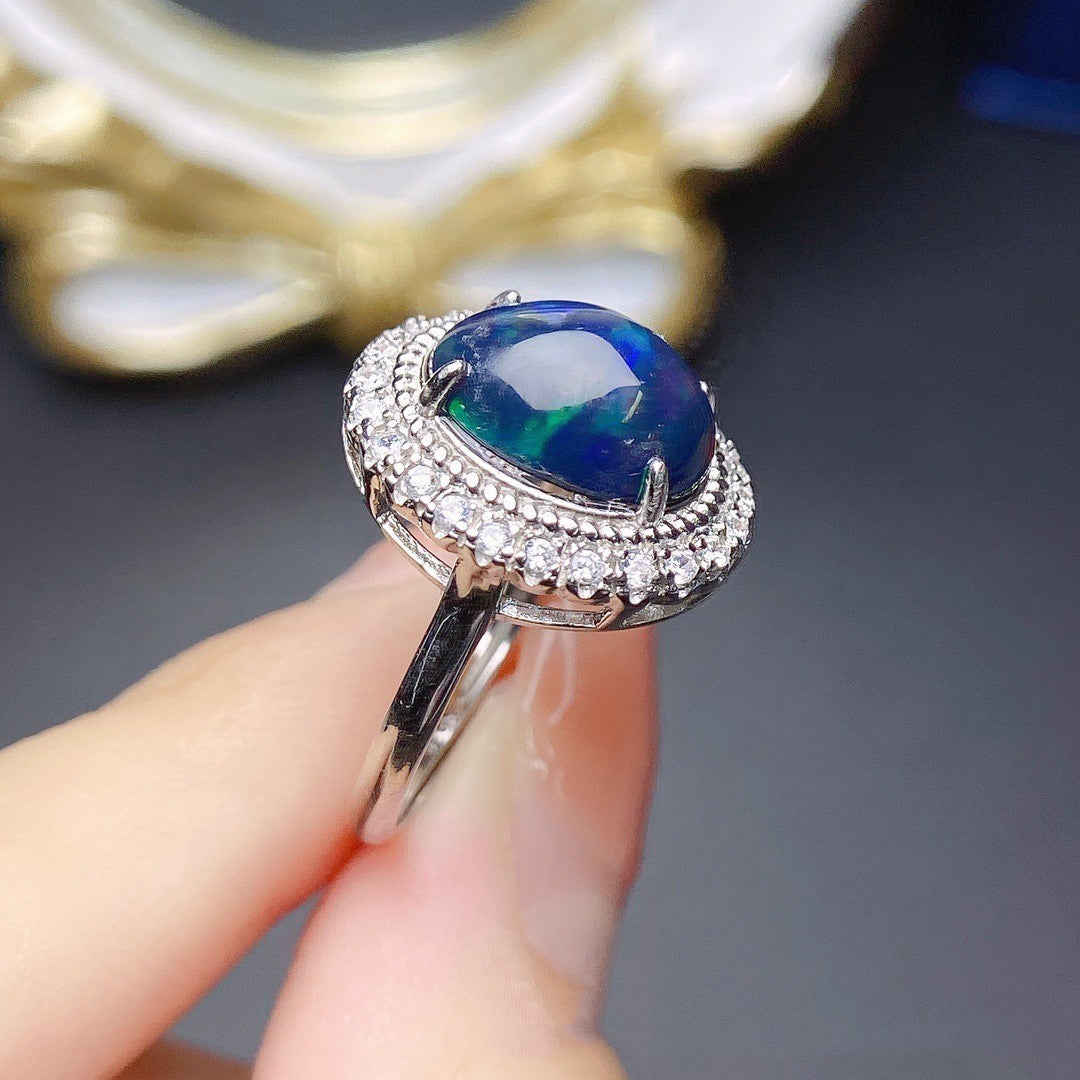 Jewelry Natural Black Opal Ring Female Accessories