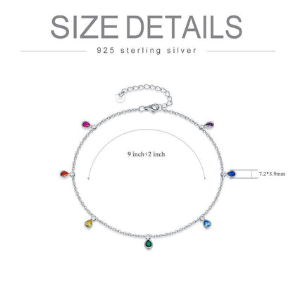 Bracelets de cheville pour femmes en argent sterling multicolore ovale arc-en-ciel bracelets de cheville bijoux de mode cadeaux pour femmes adolescentes amies anniversaire