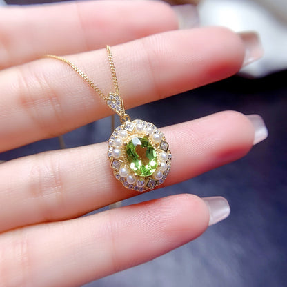 Natural Olivine Pendant S925 Silver Female Accessories