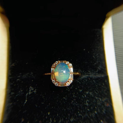 925 Silver Inlaid Natural Opal Set Pendant Ring Jewelry Female Gifts For Girlfriend Live Supply