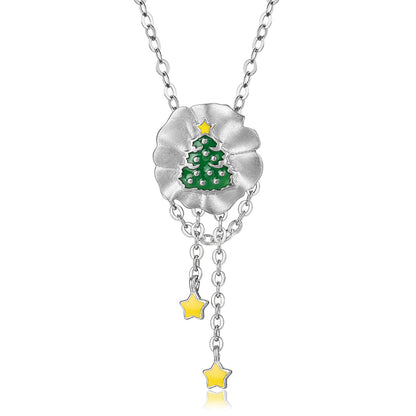 Collar de árbol de Navidad de plata de ley S925 con esmalte estilo Ins, regalo de Navidad