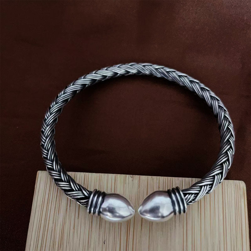 Pulsera retro y moderna personalizada tejida a mano en plata pura S999 a juego