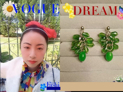 Dream Green Long Crystal Earrings Retro Luxury Baroque Crystal Earrings Beaded Jewelry